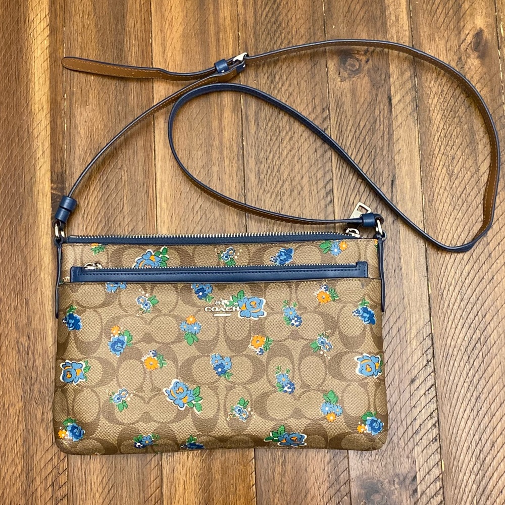 Coach crossbody bag/ blue w/ flowers and 💵 pouch